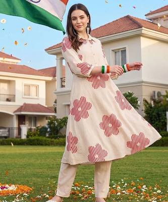 women floral printed regular cotton kurta with trousers 1