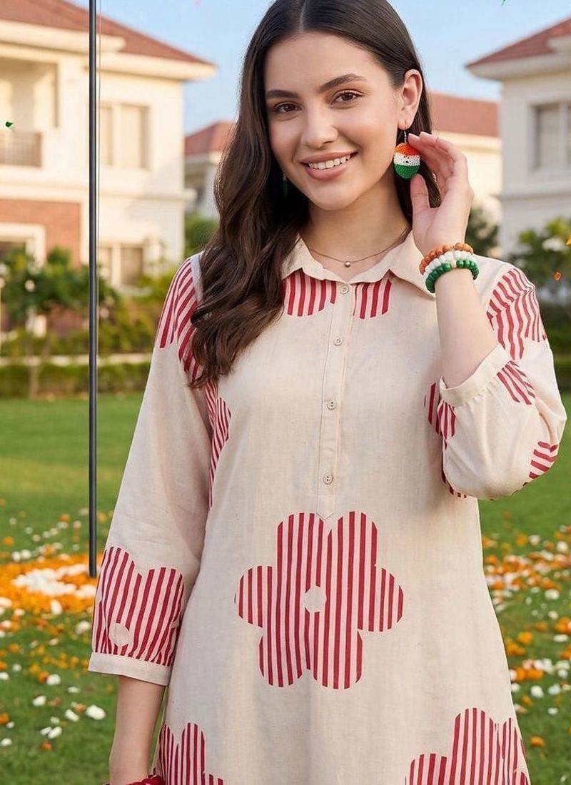 women floral printed regular cotton kurta with trousers