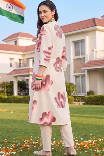 women floral printed regular cotton kurta with trousers
