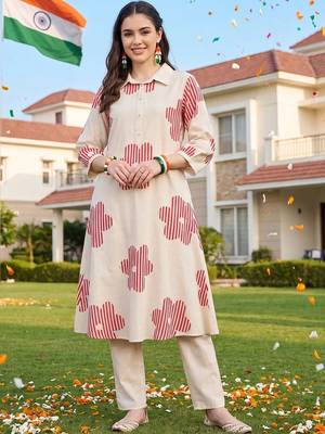 women floral printed regular cotton kurta with trousers 6