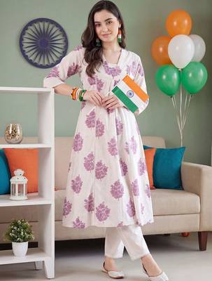 women floral printed empire cotton kurta with trousers 1