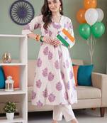 women floral printed empire cotton kurta with trousers