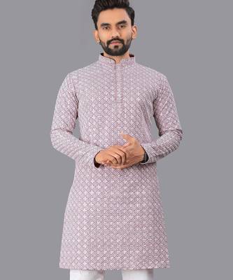 Lavender rayon chikankari lucknowi schifli work kurta pajama 1