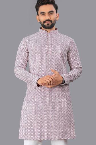 Lavender rayon chikankari lucknowi schifli work kurta pajama