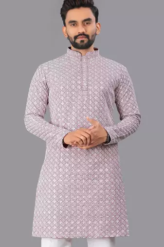 Lavender rayon chikankari lucknowi schifli work kurta pajama