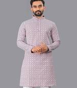 Lavender rayon chikankari lucknowi schifli work kurta pajama