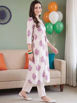 women floral printed empire cotton kurta with trousers 3