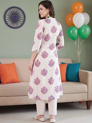 women floral printed empire cotton kurta with trousers 4