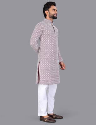 Lavender rayon chikankari lucknowi schifli work kurta pajama 2
