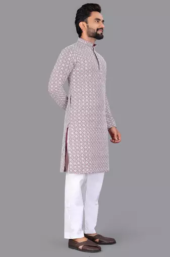 Lavender rayon chikankari lucknowi schifli work kurta pajama
