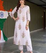 women floral printed regular cotton kurta with trousers