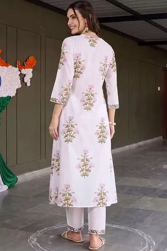women floral printed regular cotton kurta with trousers