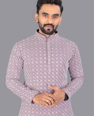 Lavender rayon chikankari lucknowi schifli work kurta pajama 3