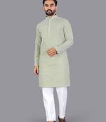 Light green rayon chikankari lucknowi schifli work kurta pajama