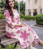 women floral printed regular cotton kurta with palazzos