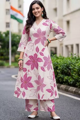 women floral printed regular cotton kurta with palazzos