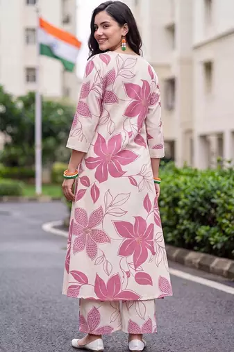 women floral printed regular cotton kurta with palazzos