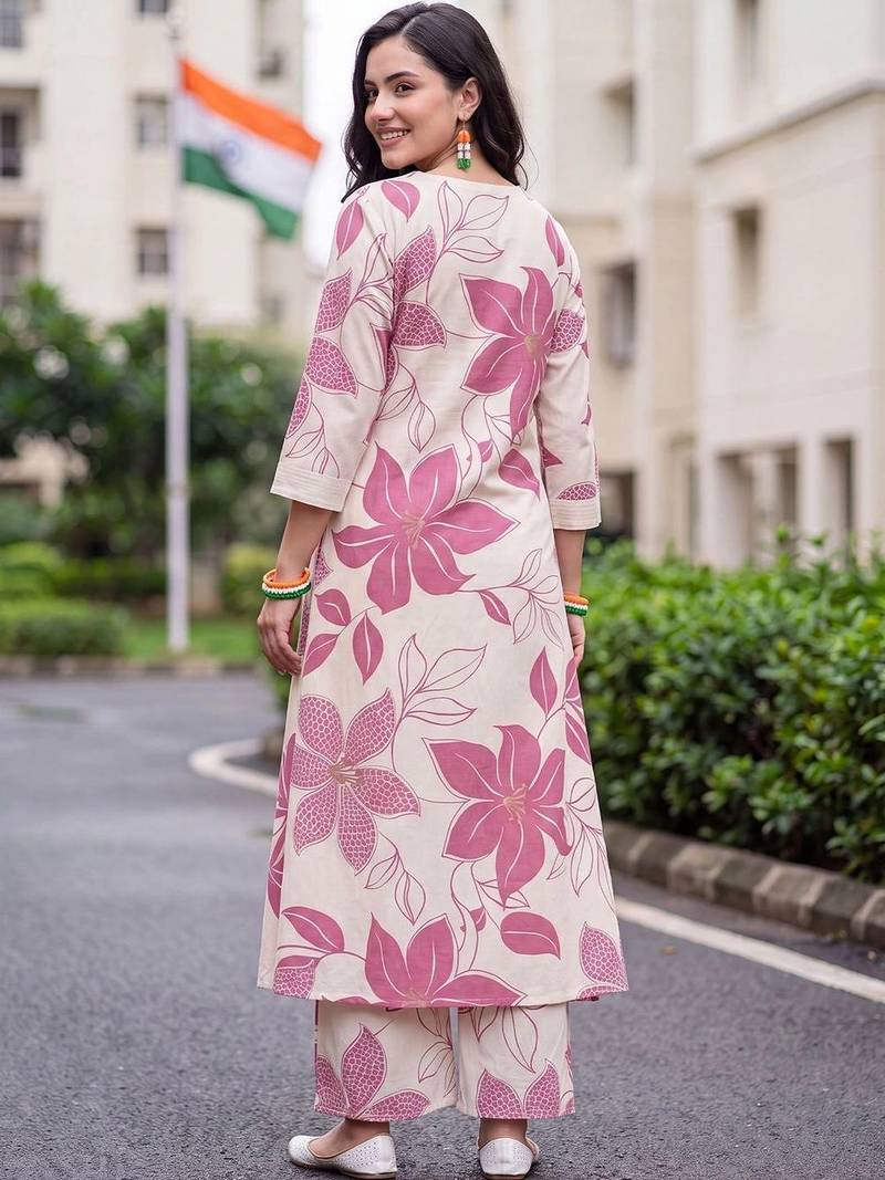 women floral printed regular cotton kurta with palazzos