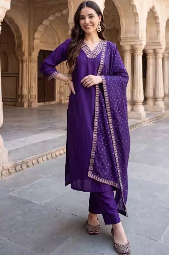 women ethnic motifs regular kurta with trousers & with dupatta