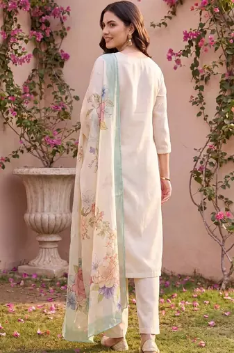 women floral embroidered regular thread work kurta with trousers & with dupatta