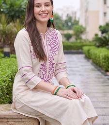 women ethnic motifs embroidered regular thread work kurta with palazzos