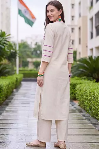 women ethnic motifs embroidered regular thread work kurta with palazzos
