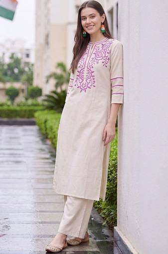 women ethnic motifs embroidered regular thread work kurta with palazzos