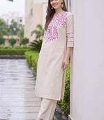 women ethnic motifs embroidered regular thread work kurta with palazzos