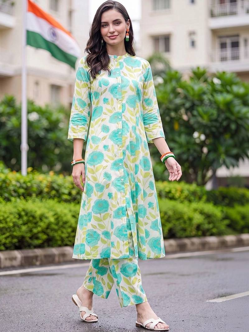 women floral printed regular kurta with trousers