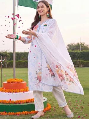 women floral printed regular linen kurta with trousers & with dupatta 1