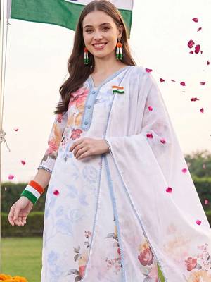 women floral printed regular linen kurta with trousers & with dupatta 2