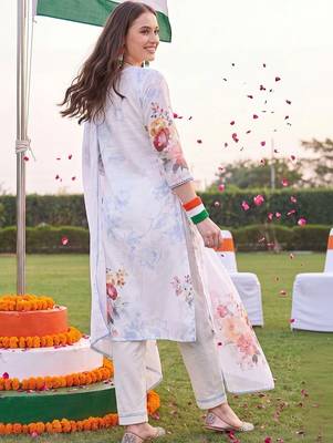 women floral printed regular linen kurta with trousers & with dupatta 4