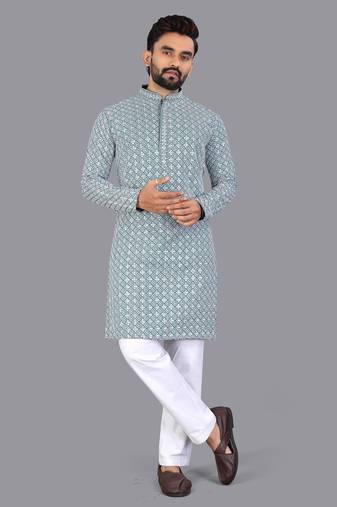 Blue rayon chikankari lucknowi schifli work kurta pajama