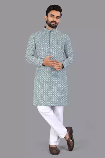 Blue rayon chikankari lucknowi schifli work kurta pajama