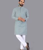 Blue rayon chikankari lucknowi schifli work kurta pajama
