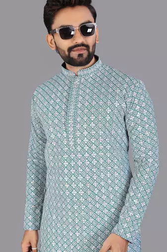 Blue rayon chikankari lucknowi schifli work kurta pajama
