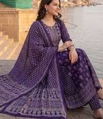 women ethnic motifs printed regular cotton kurta with trousers & with dupatta