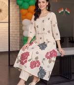 women floral printed regular cotton kurta with trousers