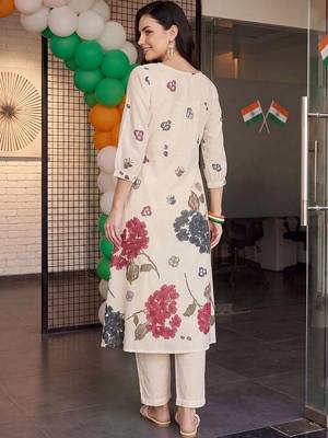 women floral printed regular cotton kurta with trousers 6