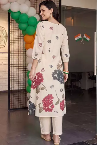 women floral printed regular cotton kurta with trousers