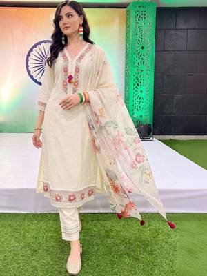 women floral embroidered regular thread work kurta with trousers & with dupatta 1