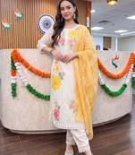 women floral embroidered regular thread work kurta with trousers & with dupatta