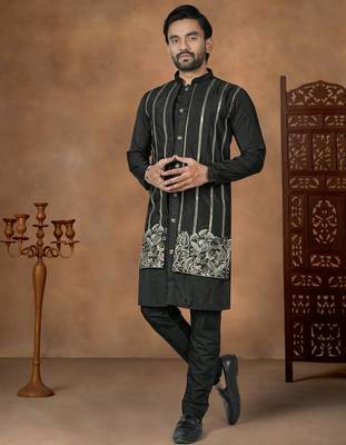 Black premium silk embroidered kurta pajama 1