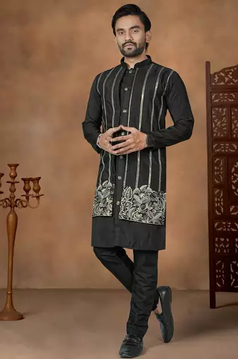 Black premium silk embroidered kurta pajama