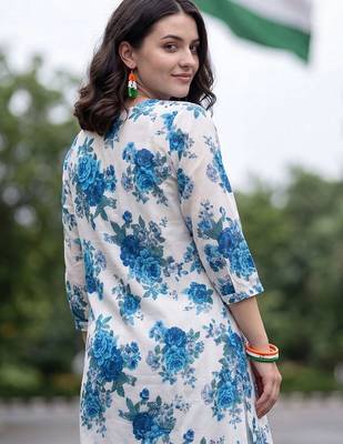 women floral printed regular cotton kurta with trousers 4