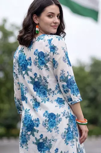 women floral printed regular cotton kurta with trousers
