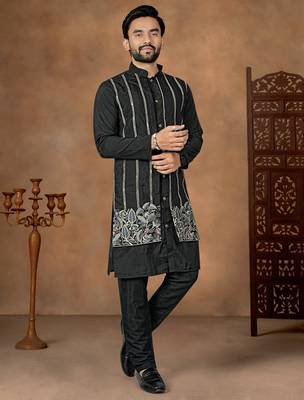 Black premium silk embroidered kurta pajama 3