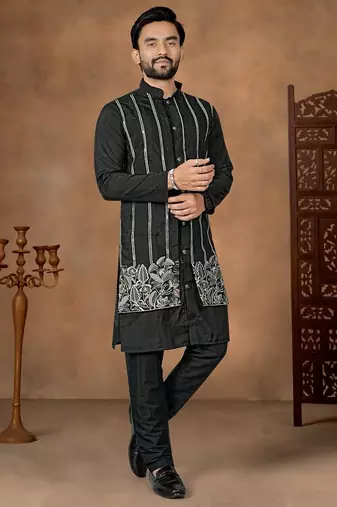 Black premium silk embroidered kurta pajama
