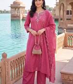 women ethnic motifs embroidered regular thread work kurta with palazzos & with dupatta