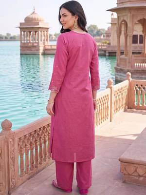 women ethnic motifs embroidered regular thread work kurta with palazzos & with dupatta 3